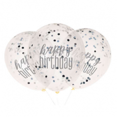 Priehľadné balóny s konfetami Happy Birthday Čierne 6 ks