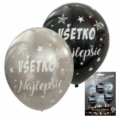 Balóny Všetko najlepšie strieborné + čierne