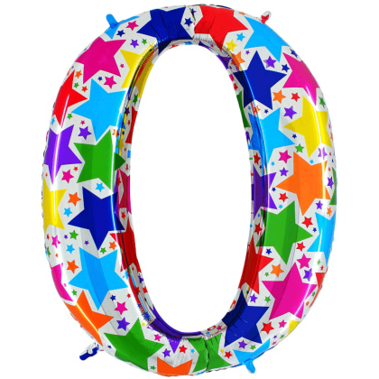 Balón fóliový číslo 0 hviezdy 100cm holog.