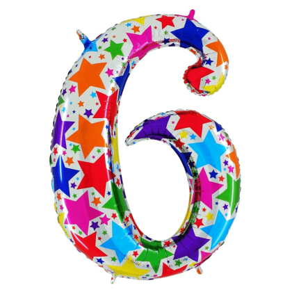 Balón fóliový číslo 6 hviezdy 100cm holog.