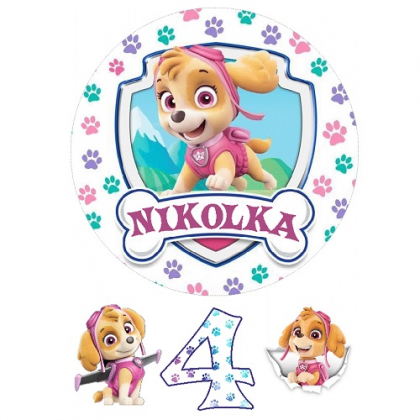 Jedlá oplátka Paw Patrol Skye s menom 